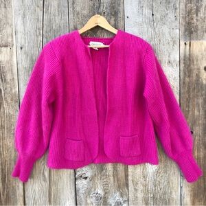 VTG 80s Magenta Angora and Lambswool Open Front Cardigan Sweater Small-Medium